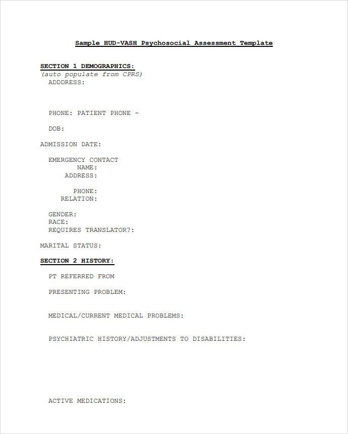 Mental Health Psychosocial Assessment Template