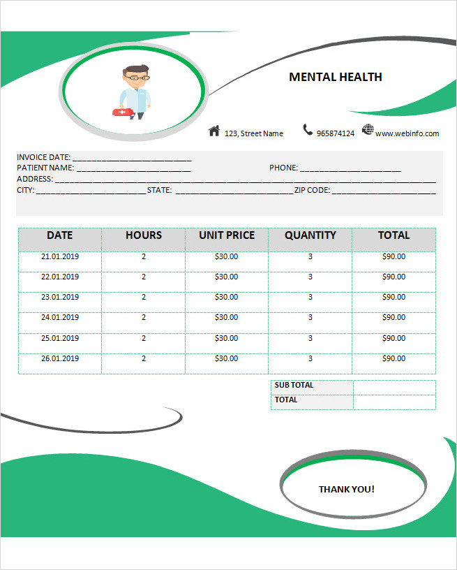 Mental Health Therapy Invoice Template