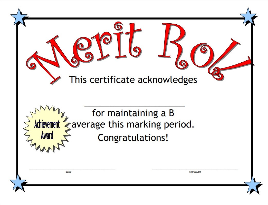 Merit Roll Certificate Template