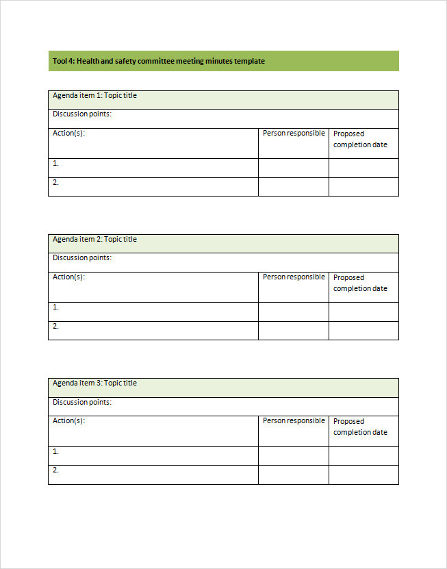 Minutes Of Health And Safety Meeting Template Word