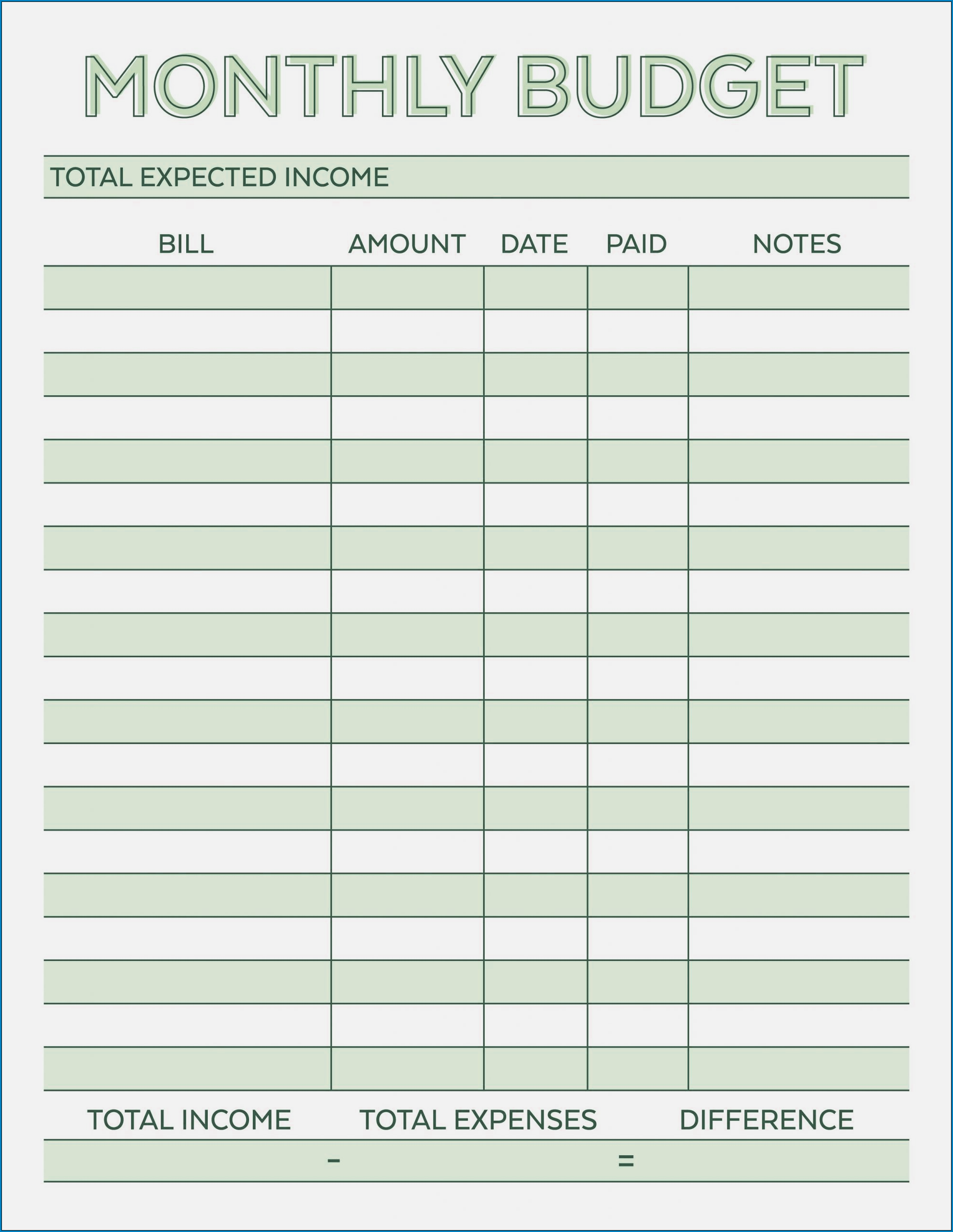 Monthly Budget Template Sample