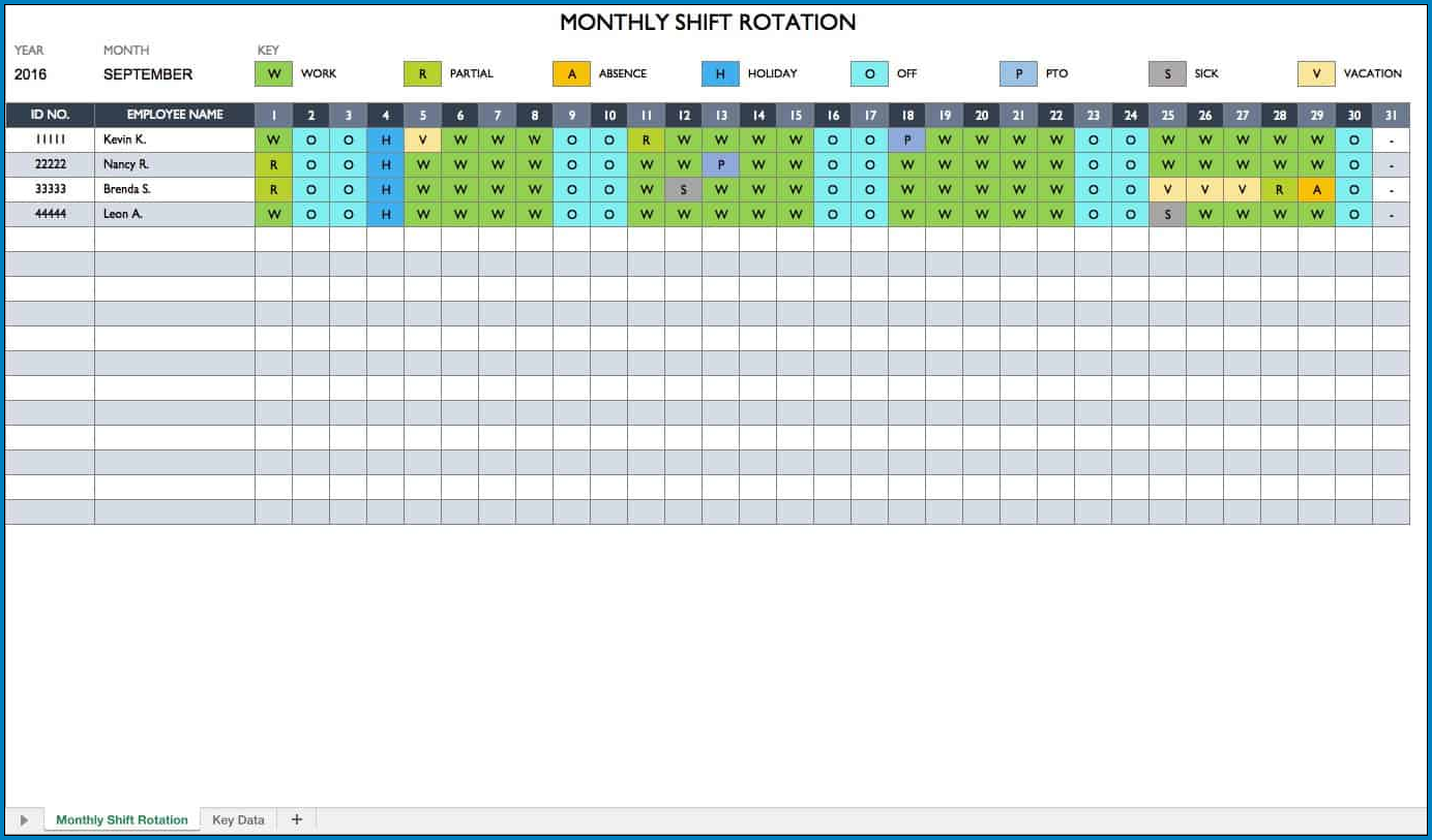 Monthly Employee Schedule Template Excel Example