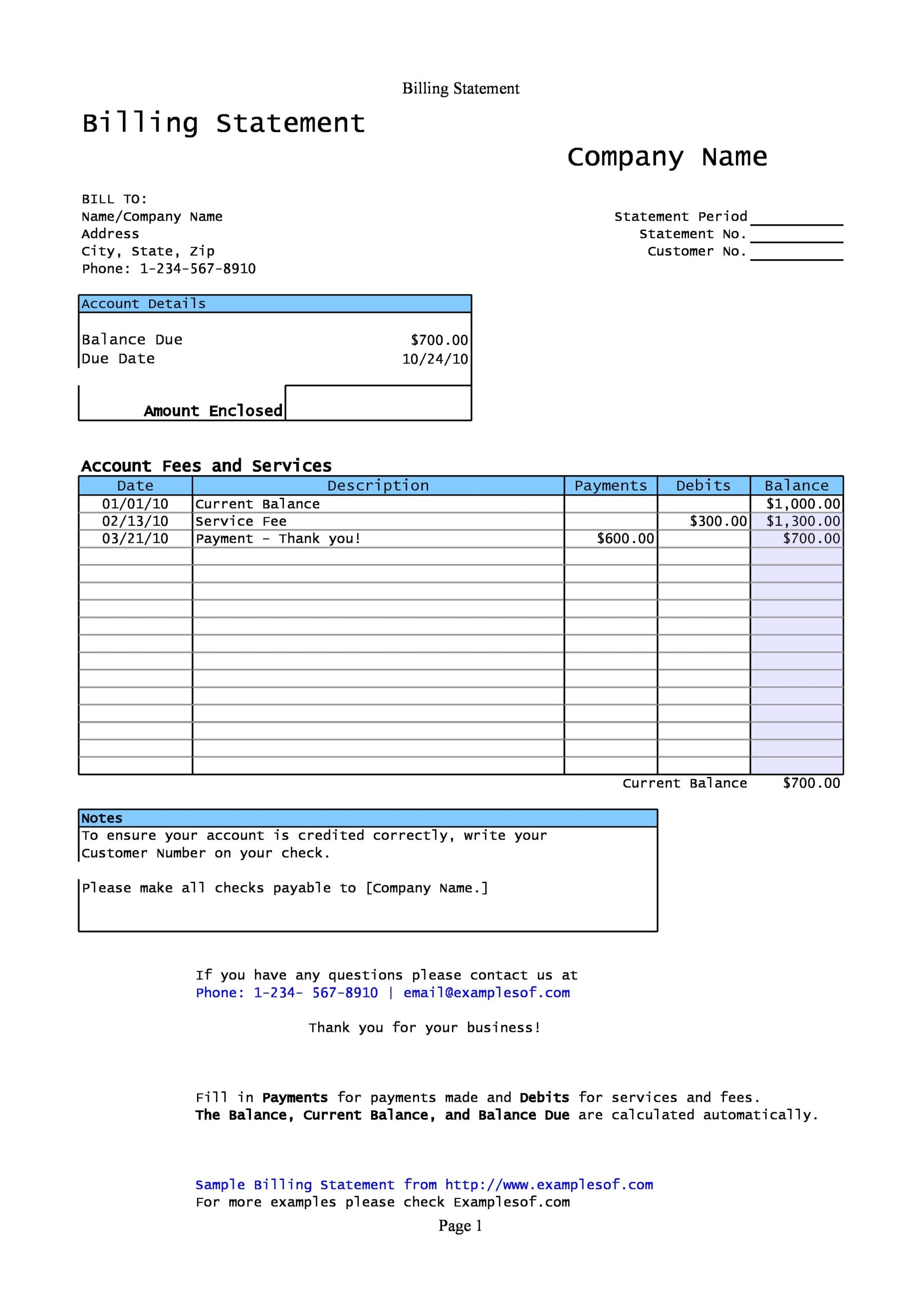 Monthly Statement of Account Template