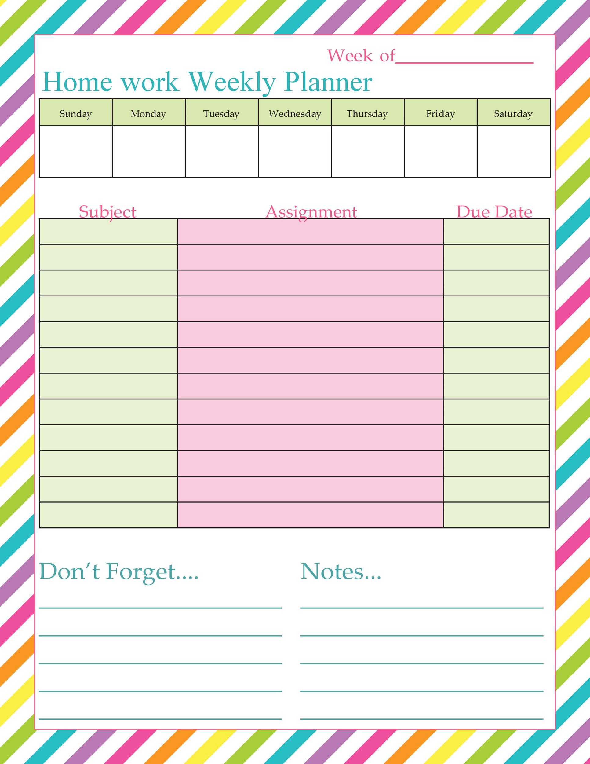 Monthly Study Reminder Planner Template Example