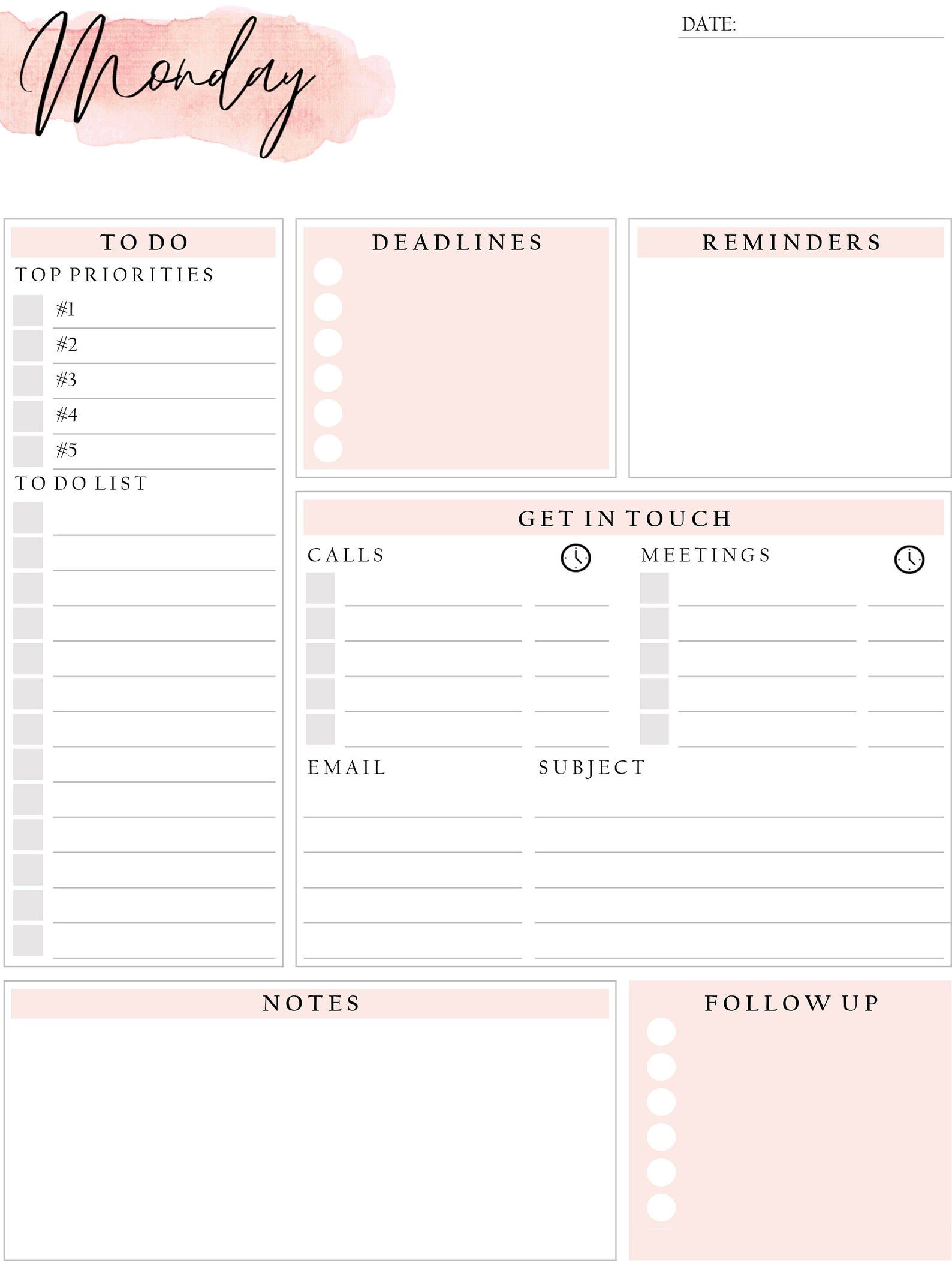 Monthly Study Reminder Planner Template Sample