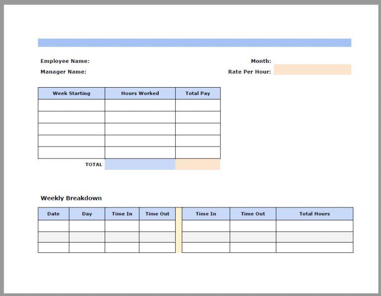 √ Free Printable Monthly Timesheet PDF