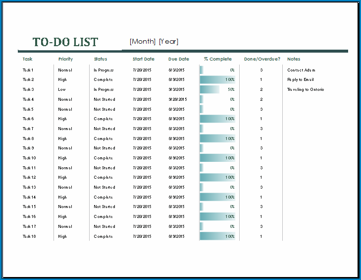 Monthly To Do List Template Example