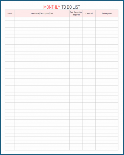 √ Free Printable Monthly To Do List Template