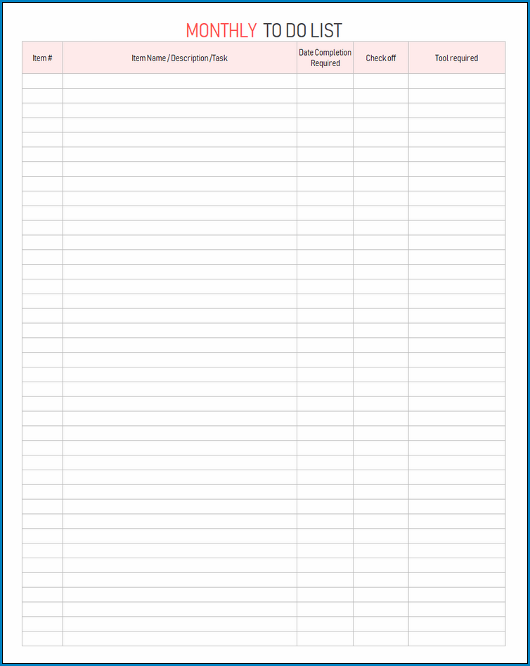 √ Free Printable Monthly To Do List Template