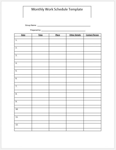 √ Free Editable Monthly Work Schedule Template
