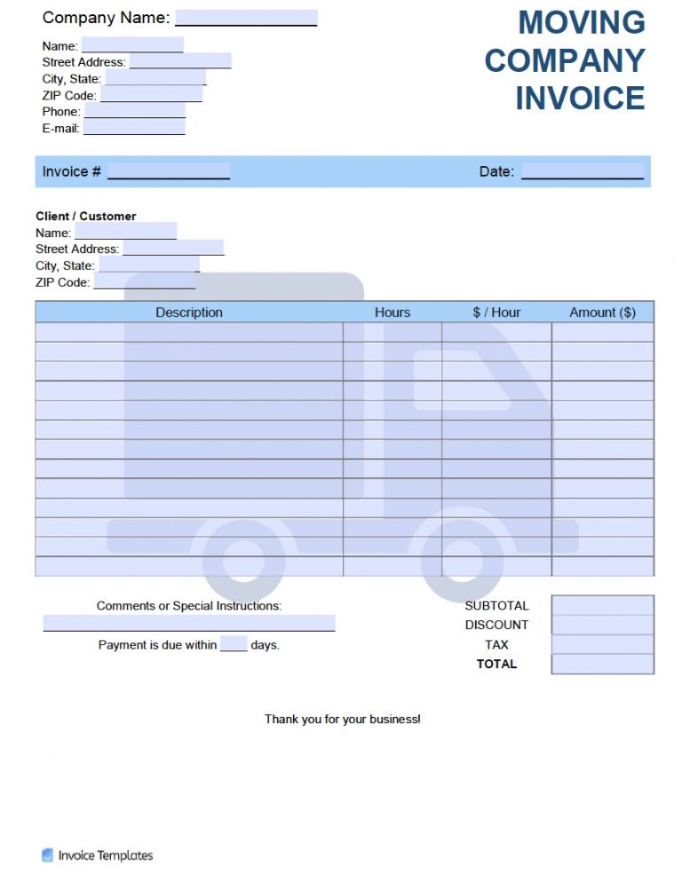 Moving Company Receipt Template Example