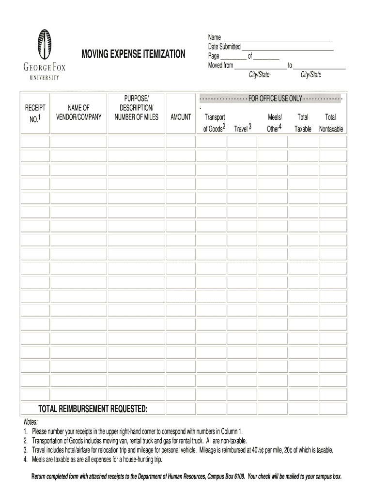 Moving Company Receipt Template