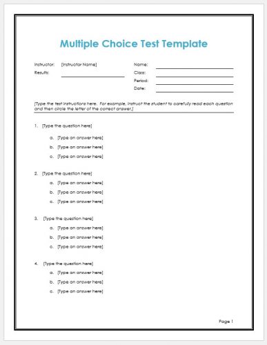 √ Free Editable Multiple Choice Test Template