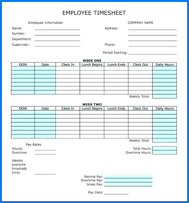 Multiple Job Timesheet Template Example