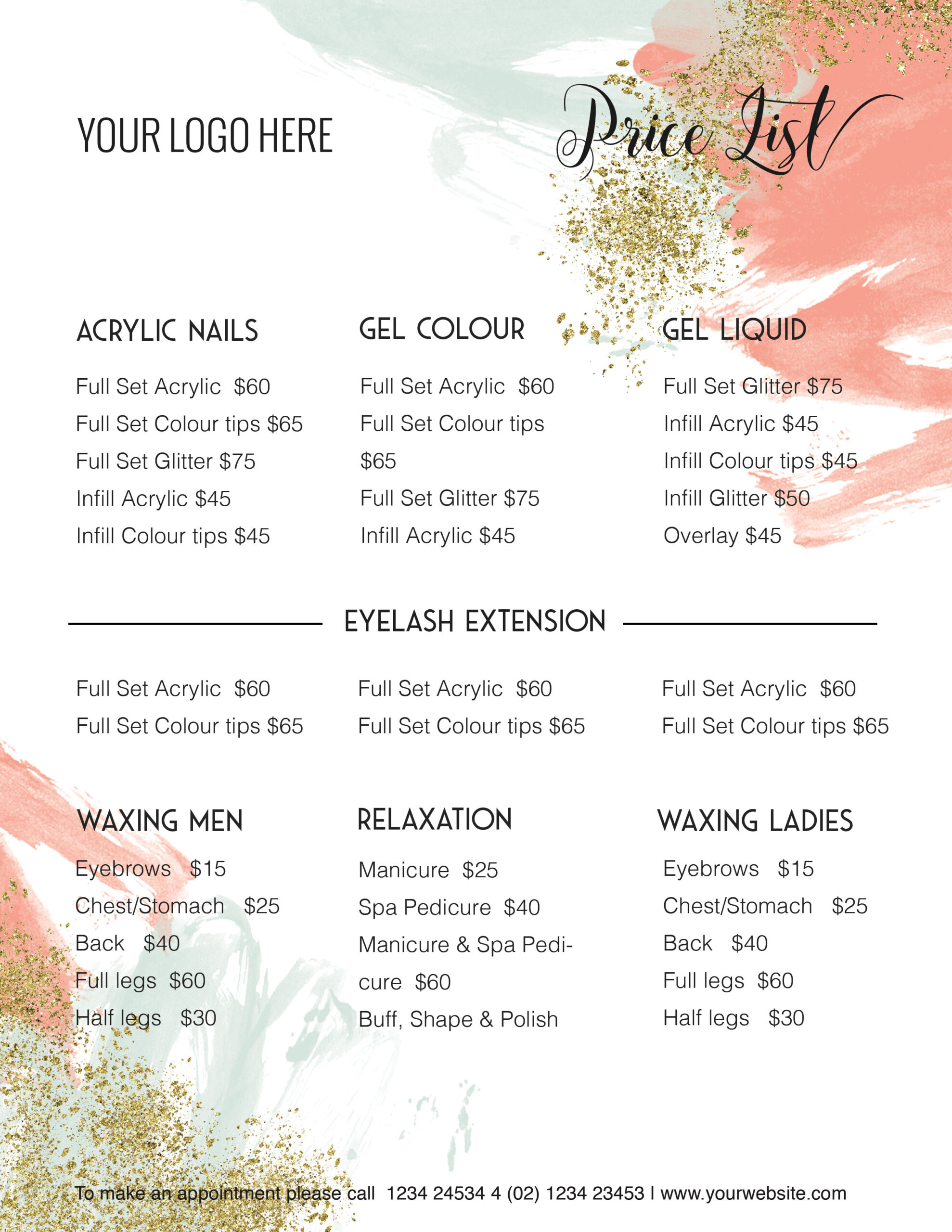 Nail Salon Price List Template Example