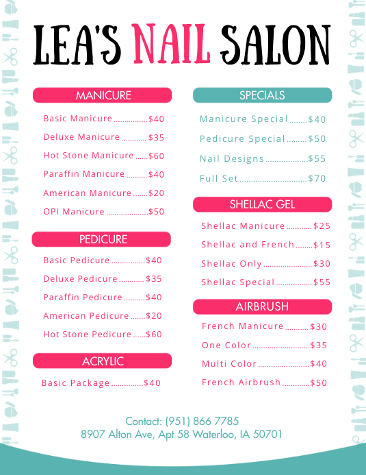 Nail Salon Price List Template Sample