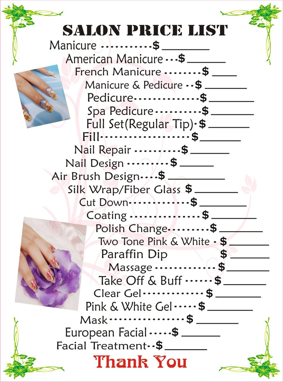 Nail Salon Price List Template