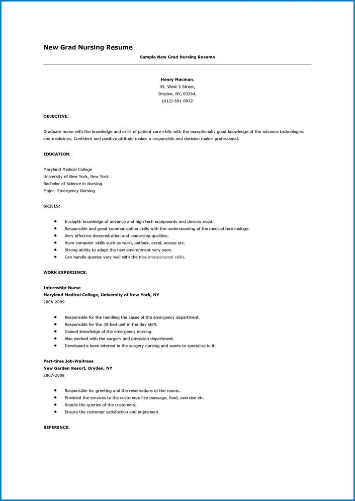 New Grad Nurse Resume Template Sample