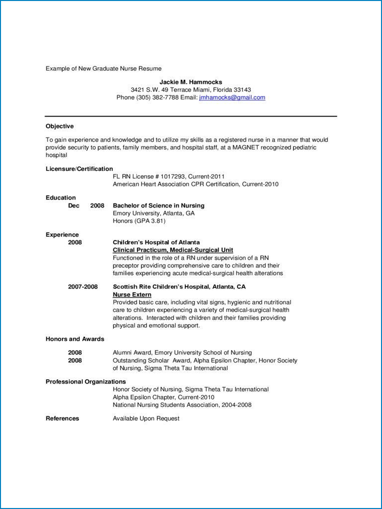 New Grad Nursing Resume Template Sample