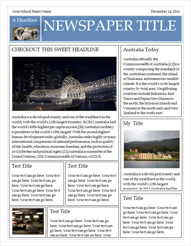 Newspaper Front Page Template