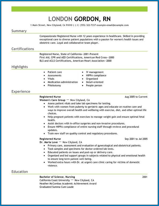 Nursing Resume Template Sample