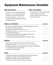 Office Equipment Maintenance List Template Sample