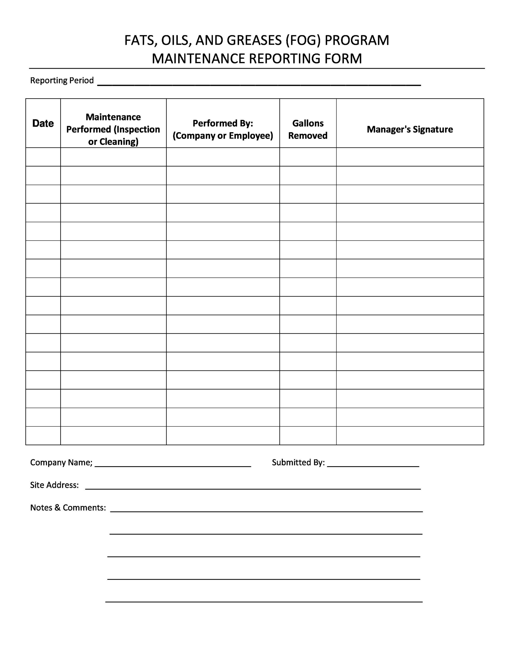 Office Maintenance Log Template Example