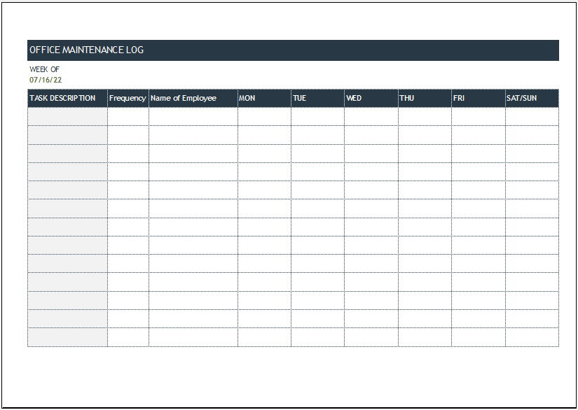 Office Maintenance Log Template