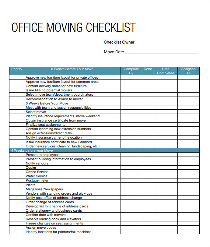 Office Moving Checklist Template