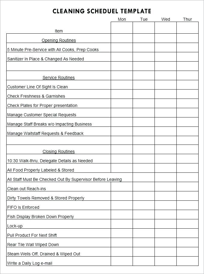 Office Sanitizing Schedule Template Example