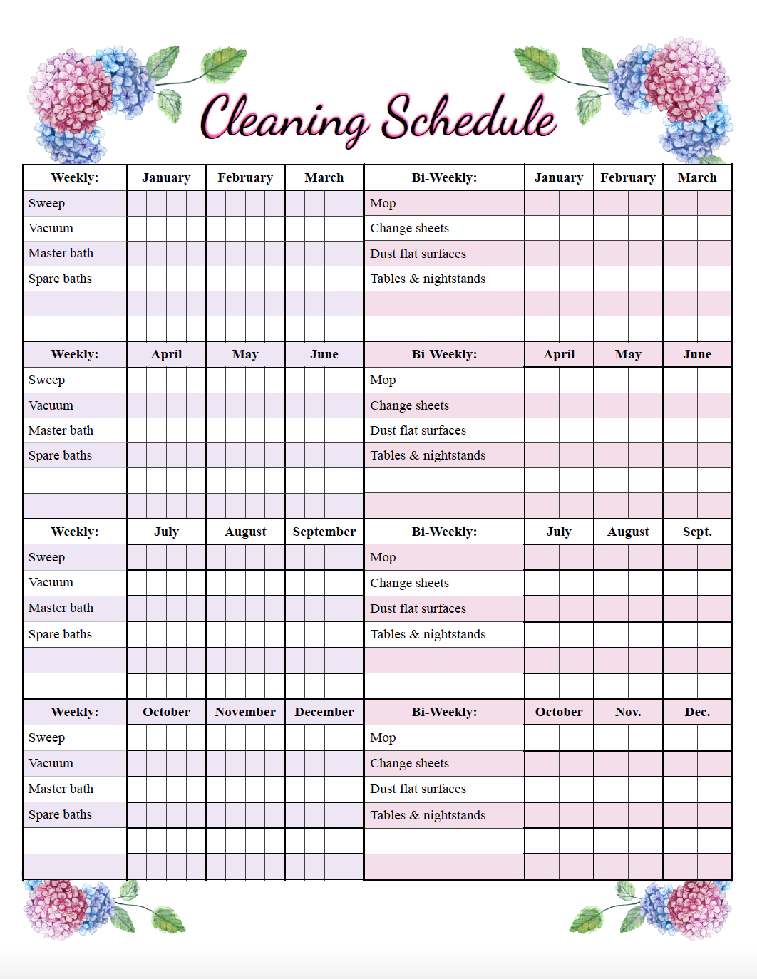 Office Sanitizing Schedule Template Sample