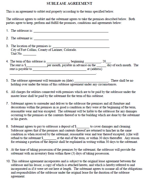 Office Sublease Agreement Template