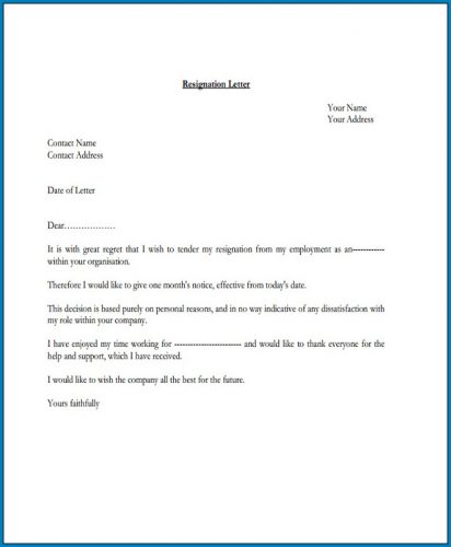 √ Free Printable Official Letter Of Resignation Template