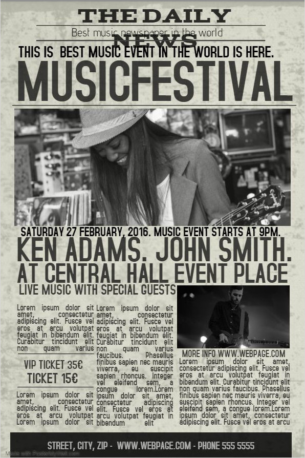 Old Newspaper Concert Event Template