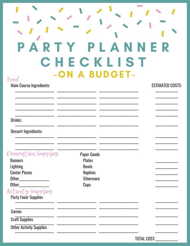 One Day Party Budget Worksheet Template Example