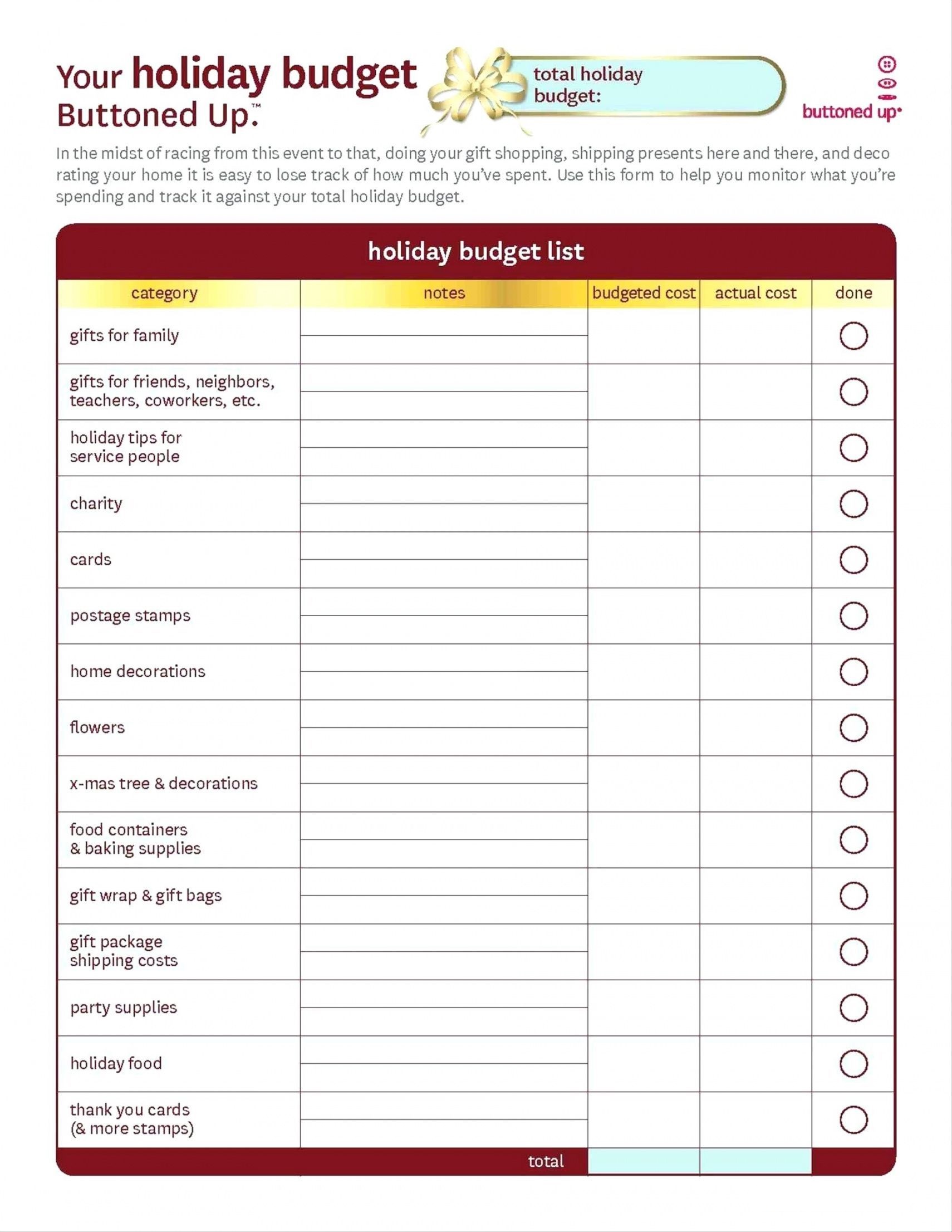 One Day Party Budget Worksheet Template Sample