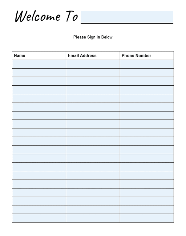 Open House Sign in Sheet Template Example