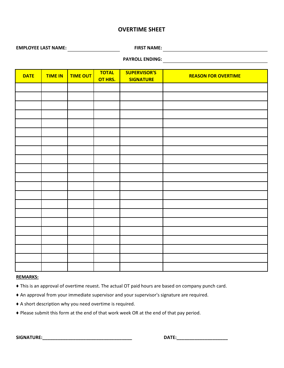 Overtime Hours Tracker Template