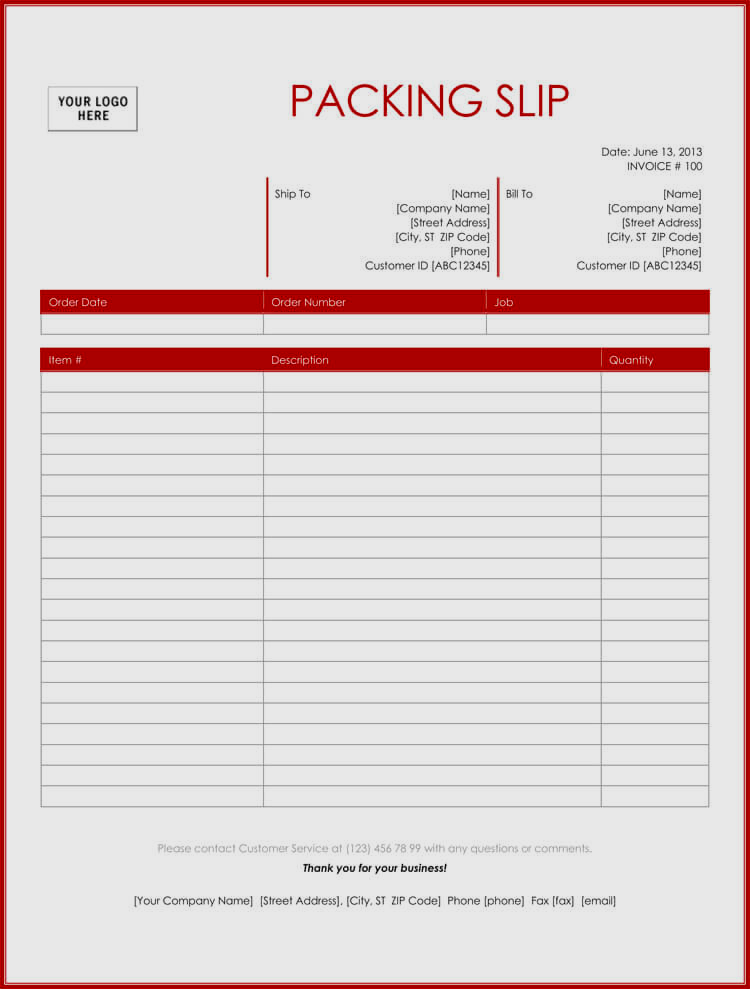 Packing Slip Template Example