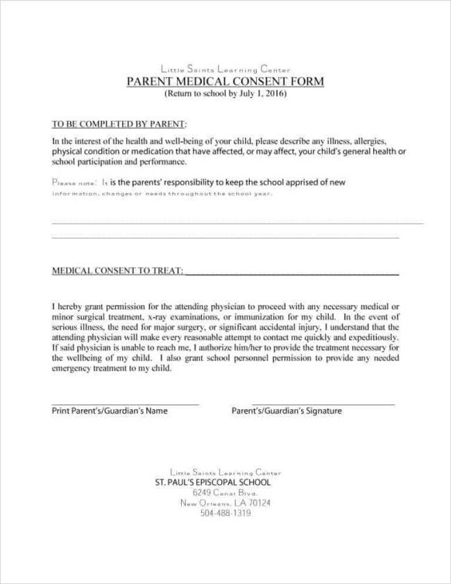 Parent Medical Consent Form