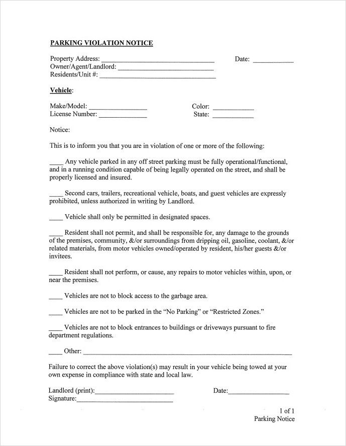 Parking Violation Notice Template