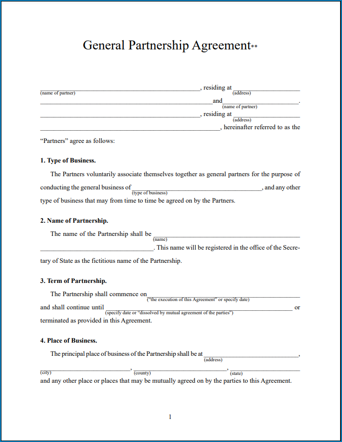 Partnership Agreement Template Sample