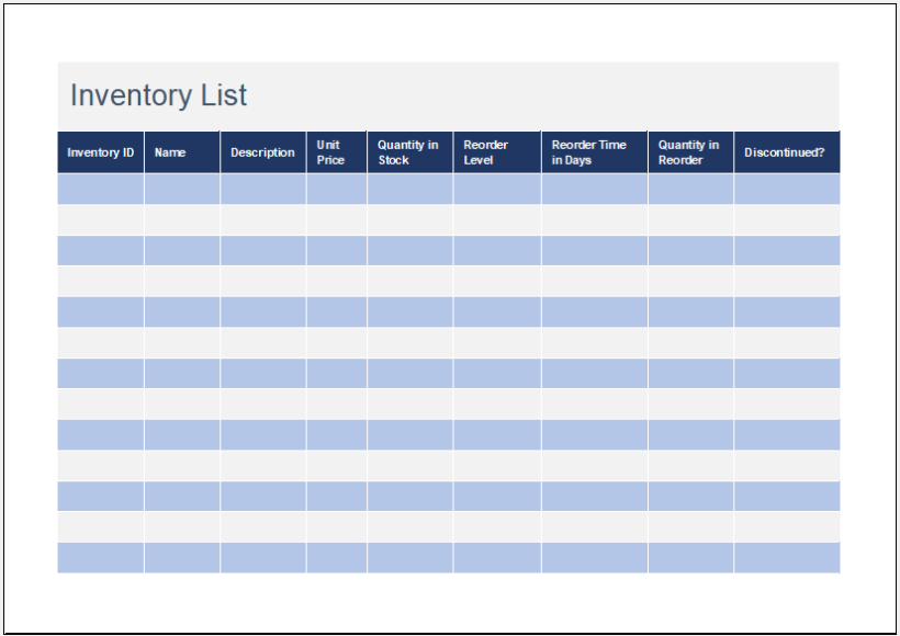 Parts Inventory Spreadsheet Template