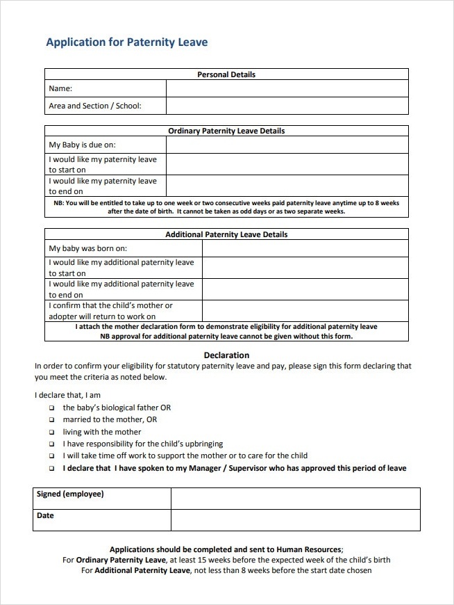 Paternity Leave Application Form