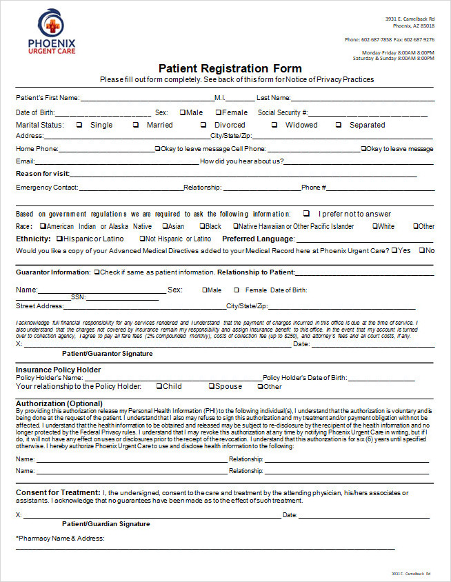 Patient Registration Form Word