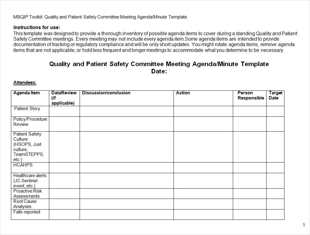 Patient Safety Committee Meeting Template Word