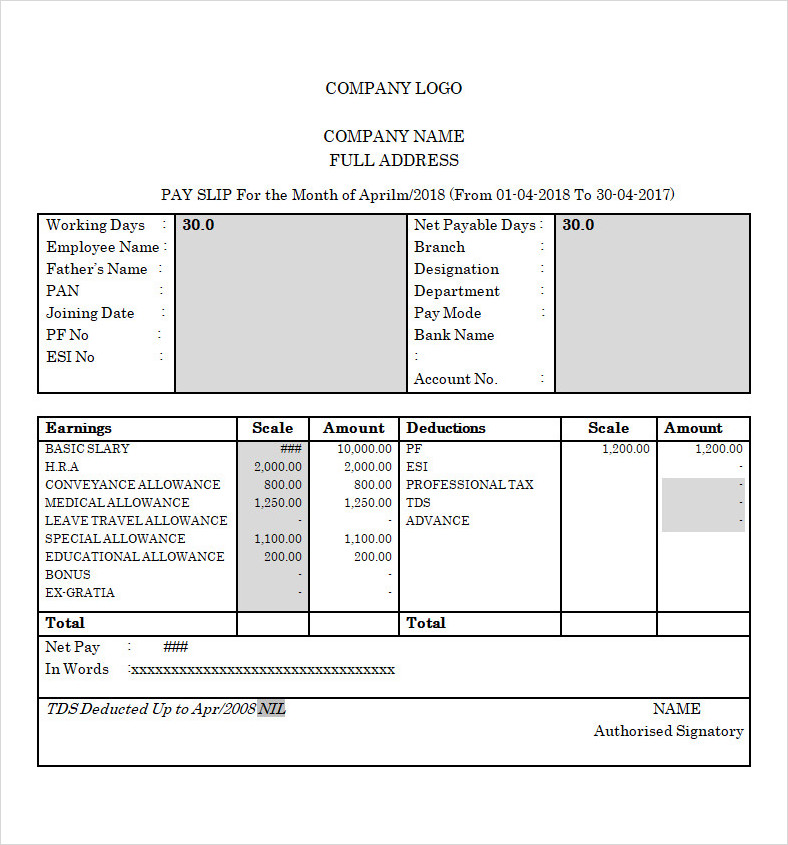 Payslip For the Month Template