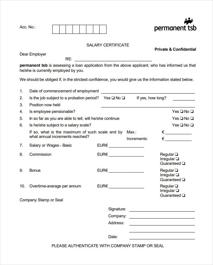 Permanent Employee Salary Certificate