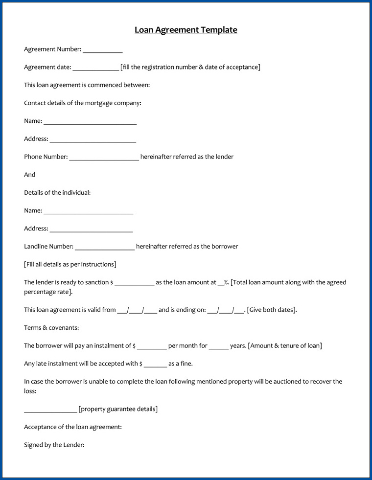 Personal Loan Agreement Template Example