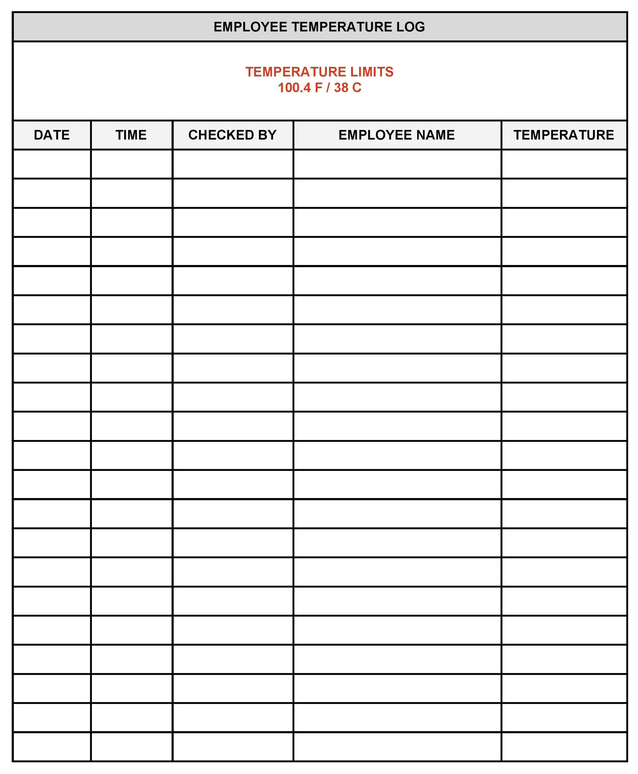 Personal Temperature Log Template Sample